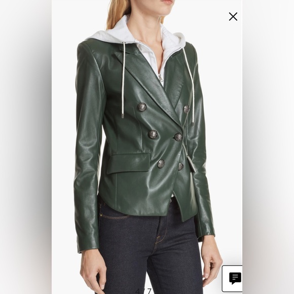 Veronica Beard Cooke Leather Dickey Double Breasted Jacket Blazer Dark Green 00 - Picture 5 of 16